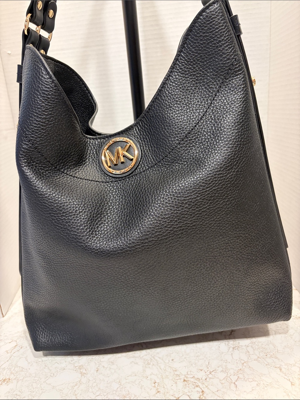 Michael Kors Fulton Pebbled Leather Hobo Bag Black